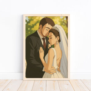 Charming Wedding Portrait in Colorful Illustrative Style - Perfect Art for Celebrating Love and Romance