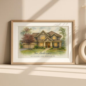 Custom Family Home Portrait in Watercolor Style – Perfect Gift for New Homeowners or Family Celebrations