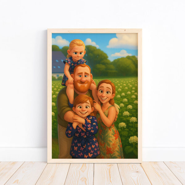 Whimsical Mother-Daughter Portrait: Heartwarming Cartoon Art for Your Home - Image 2