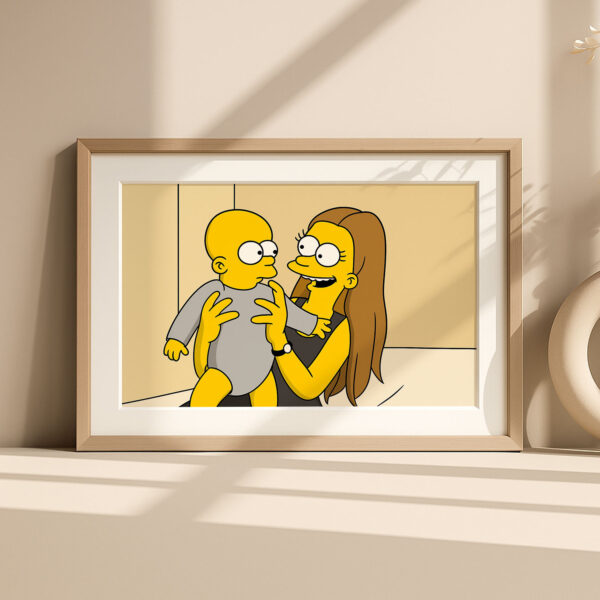 Charming Simpsons Artwork: Family Love Featuring Cartoon Mom and Baby Homer in Vibrant Colorful Style Art Print for Home Decor - Image 2
