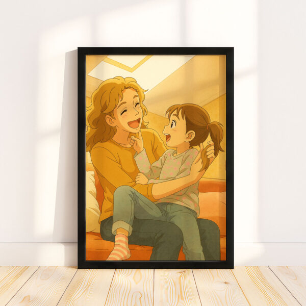 Heartwarming Anime Art of Mother and Child Embracing: Charming Illustration for Home Décor - Image 2