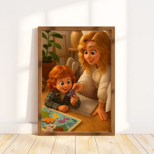 Heartwarming Family Portrait: Charming Cartoon Style Illustration of a Grandmother and Granddaughter Embracing Joyfully - Image 2