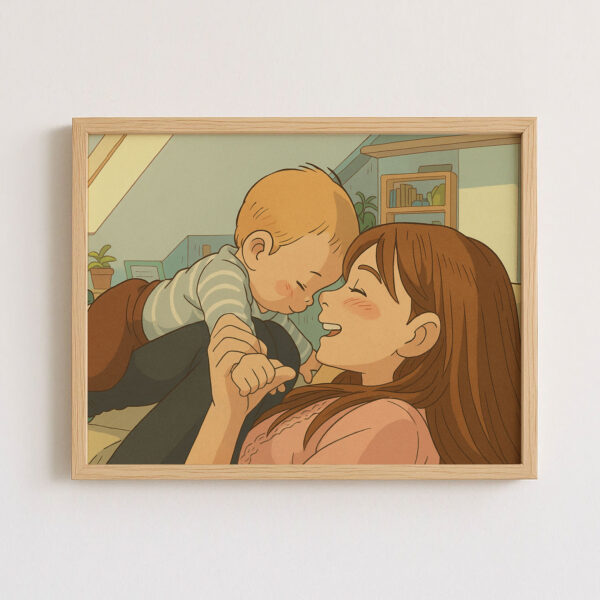 Cozy Mother and Baby Art Print in Soft Colors – Heartwarming Illustration for Nursery or Home Décor - Image 2