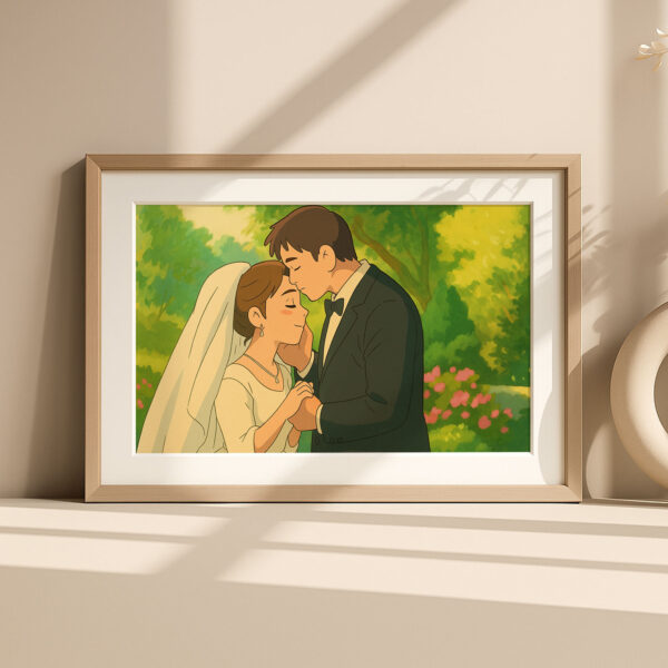 Romantic Wedding Kiss Art Print in Soft Pastel Colors – Perfect Home Decor for Newlyweds and Couples - Image 2