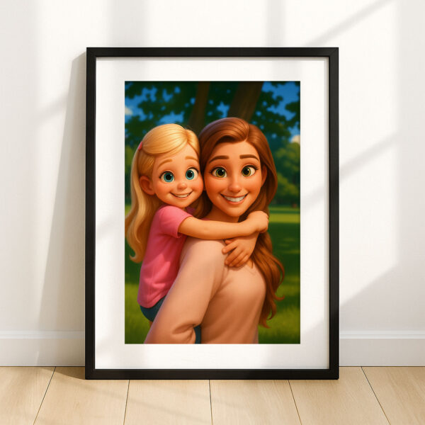 Heartwarming Cartoon Portrait of Father and Son in Vibrant Colors – Perfect Family Artwork for Your Home - Image 2