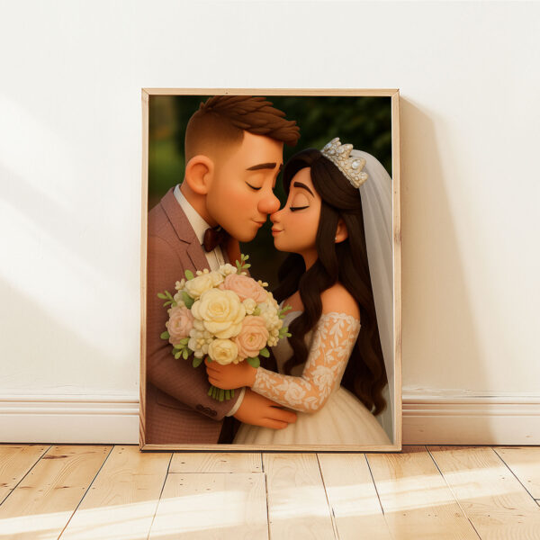Whimsical Wedding Couple Art Print - Romantic Animated Style for Timeless Home Decor - Image 2