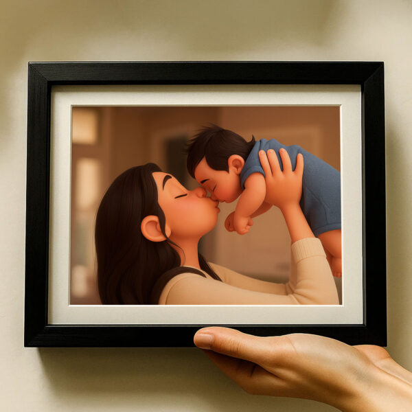 Adorable Cartoon Mom and Baby Art Print: Celebrate Love and Bonding in a Cozy Home Setting! - Image 2