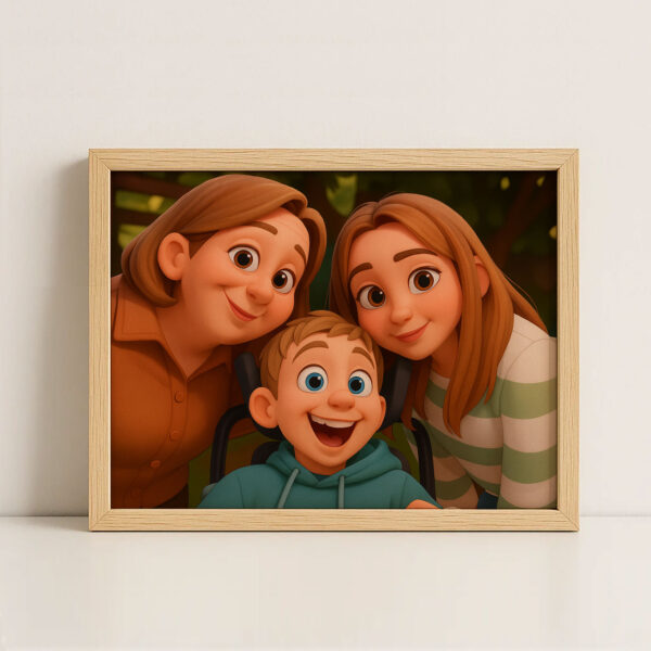 Charming Family Portrait Art: Whimsical Cartoon Style with Happy Kids and Loving Parents - Image 2