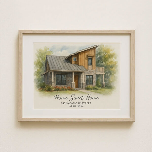Personalized Watercolor Family Home Portrait - The Smiths at 1984 Willow Lane - Image 2