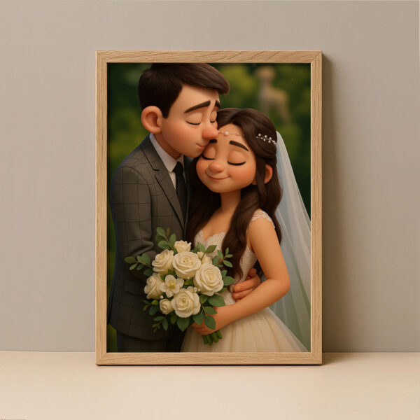 Charming Cartoon Wedding Portrait of Bride and Groom: Perfect Gift for Newlyweds and Home Décor - Image 2