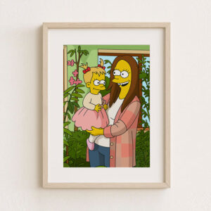 Delightful Cartoon Artwork: Happy Mother and Baby in Vibrant Simpsons Style - Perfect for Kids' Rooms or Cartoon Lovers' Décor!
