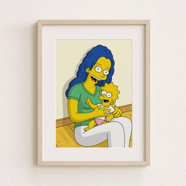 Charming Simpsons-Inspired Art Print of a Happy Mother and Baby in a Colorful Garden - Perfect Home Decor - Image 2