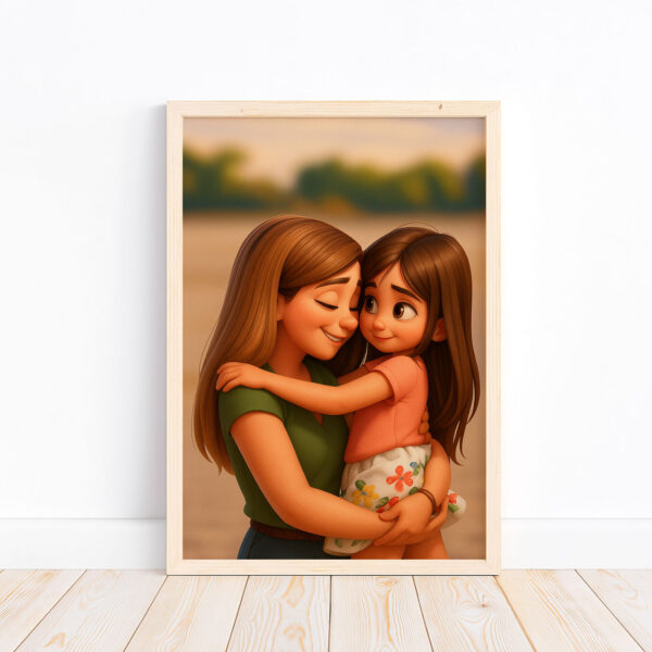 Charming Family Portrait Artwork: Heartwarming Animated Style Capture of Dad with Kids - Image 2