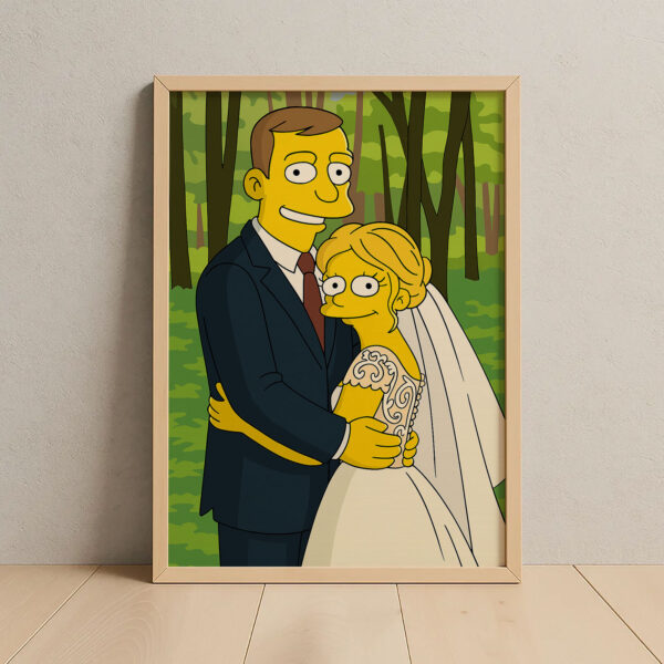 Whimsical Cartoon Wedding Art Print in Iconic Style – Celebrate Love with a Unique Simpsons-Inspired Design - Image 2