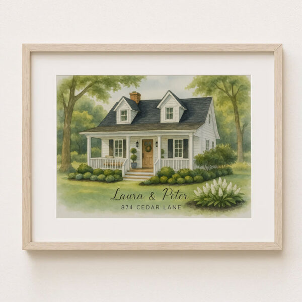 Charming Watercolor Print of 'The Williams Retreat' Home at 572 Pinehurst Road - Perfect for Family Decor - Image 2