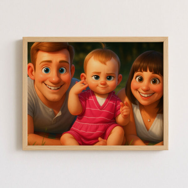 Heartwarming Cartoon Painting of a Girl and Her Mother Embracing on the Beach – Perfect Gift for Family Love - Image 2