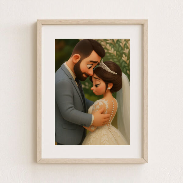 Charming Cartoon Wedding Artwork: Celebrating Love with a Cute Bride and Groom Illustration in a Whimsical Style - Image 2