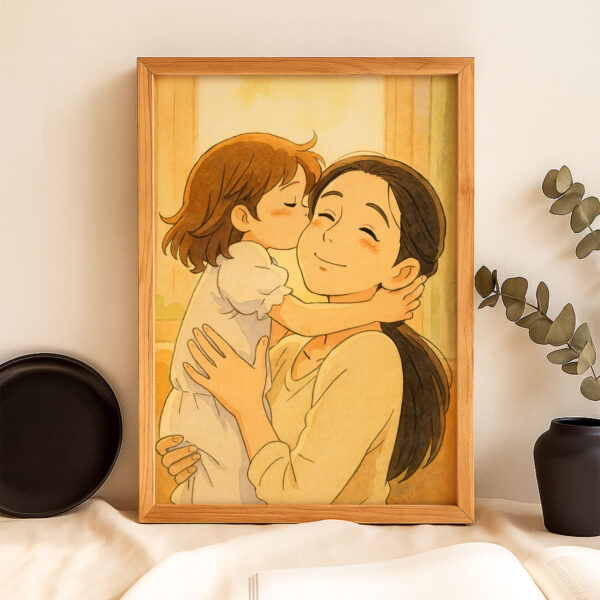 Heartwarming Mother-Daughter Bond: Charming Anime Art Print for Home Decor - Image 2
