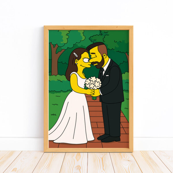 Whimsical Simpsons Wedding Art Print – Celebrate Love with Fun Cartoon Style Decor - Image 2