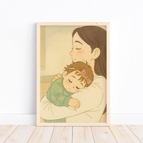 Delightful and Heartwarming Mother and Baby Illustration Art Print - Perfect for Family Decor in Soft Pastel Colors - Image 2
