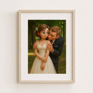 Charming Animated Wedding Portrait of a Bride and Groom – Perfect for Celebrating Love and Romance