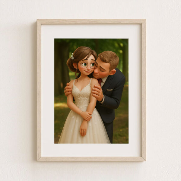 Charming Animated Wedding Portrait of a Bride and Groom – Perfect for Celebrating Love and Romance