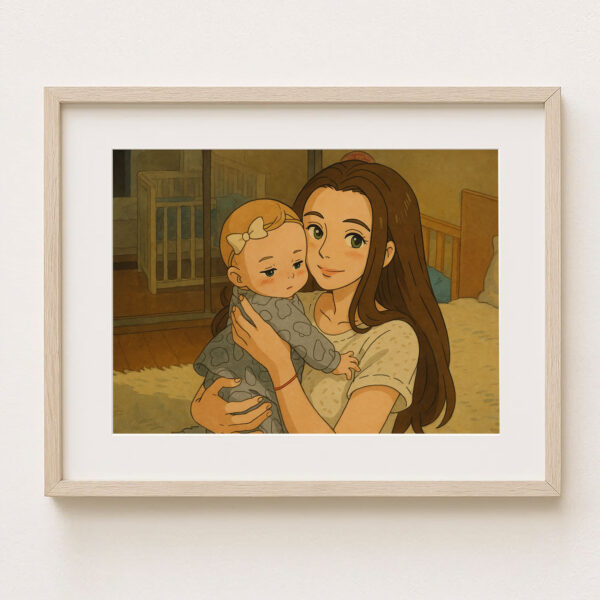 Heartwarming Mother and Baby Illustration: Cozy Moments Captured in Charming Art Style for Your Home Decor - Image 2
