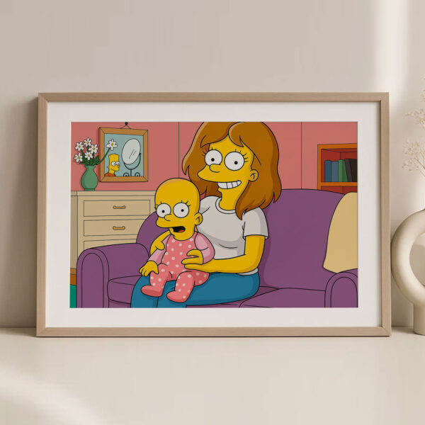 Charming Simpsons Artwork: Family Love Featuring Cartoon Mom and Baby Homer in Vibrant Colorful Style Art Print for Home Decor - Image 3