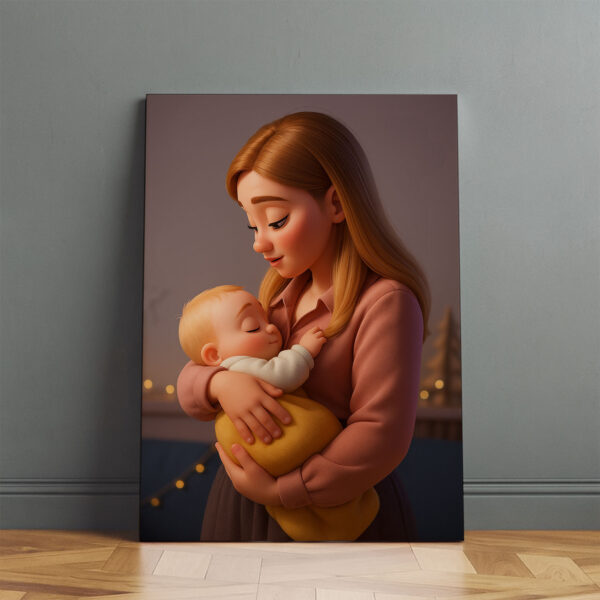 Heartwarming Mother and Baby Illustration - Adorable Cartoon Art for Nursery Decor, Perfect Gift for New Moms - Image 2