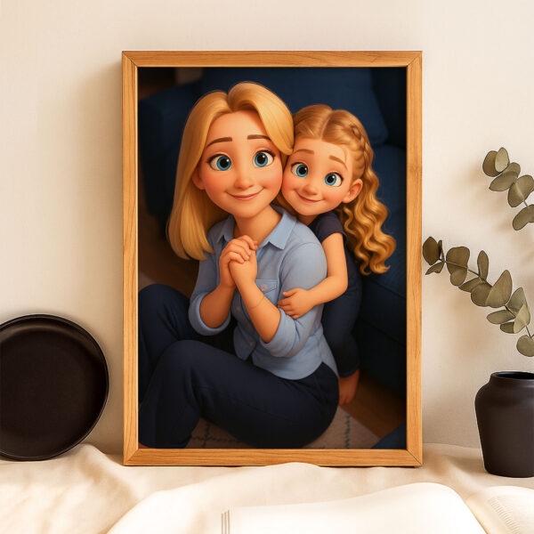 Charming Digital Art of a Mother and Daughter Embracing in Nature - Perfect for Family-Themed Decor - Image 3