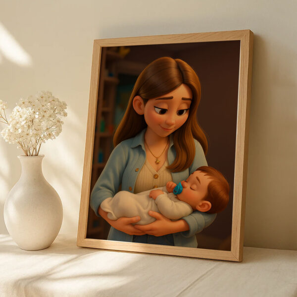 Heartwarming Family Portrait: Charming Cartoon Style Illustration of a Grandmother and Granddaughter Embracing Joyfully - Image 3