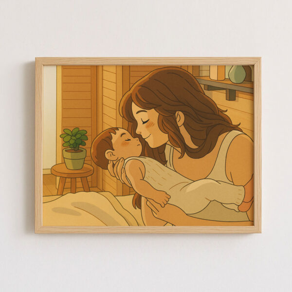 Cozy Mother and Baby Art Print in Soft Colors – Heartwarming Illustration for Nursery or Home Décor - Image 3