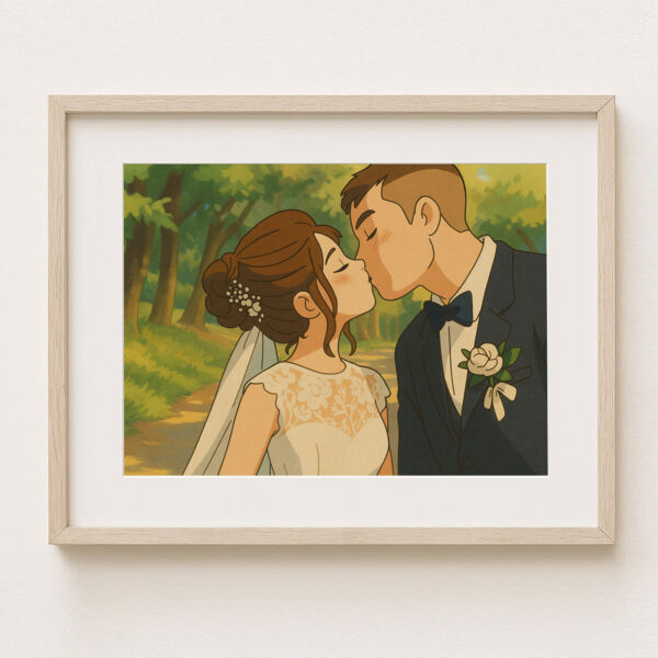 Romantic Wedding Kiss Art Print in Soft Pastel Colors – Perfect Home Decor for Newlyweds and Couples - Image 3