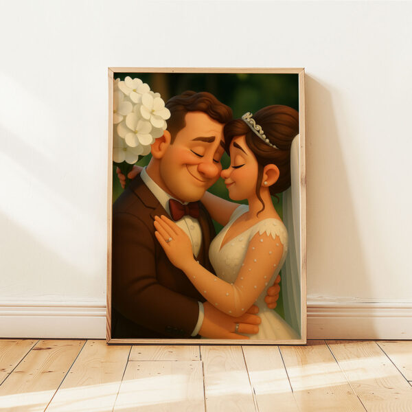 Whimsical Wedding Couple Art Print - Romantic Animated Style for Timeless Home Decor - Image 3