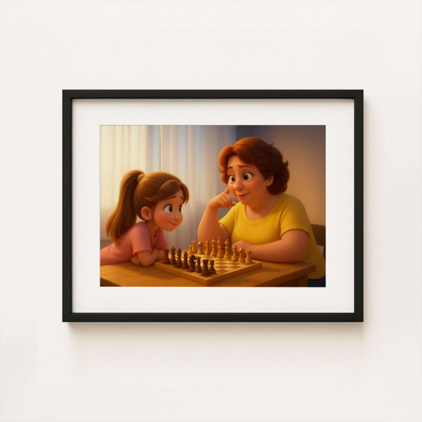Heartwarming Cartoon Art Print of Mother and Baby Cherishing a Sweet Moment Together – Perfect Decor for Nursery and Home - Image 3