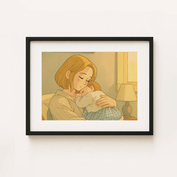Heartwarming Mother and Baby Print Art | Charming Illustrated Wall Décor for Family Spaces in Soft Colors - Image 3