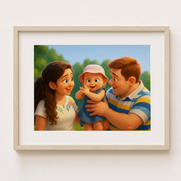 Charming Family Portrait Art: Whimsical Cartoon Style with Happy Kids and Loving Parents - Image 3