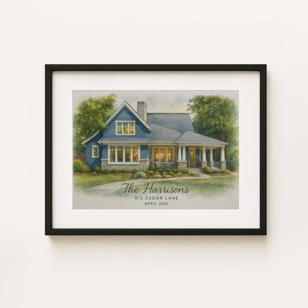 Personalized Watercolor Family Home Portrait - The Smiths at 1984 Willow Lane - Image 3