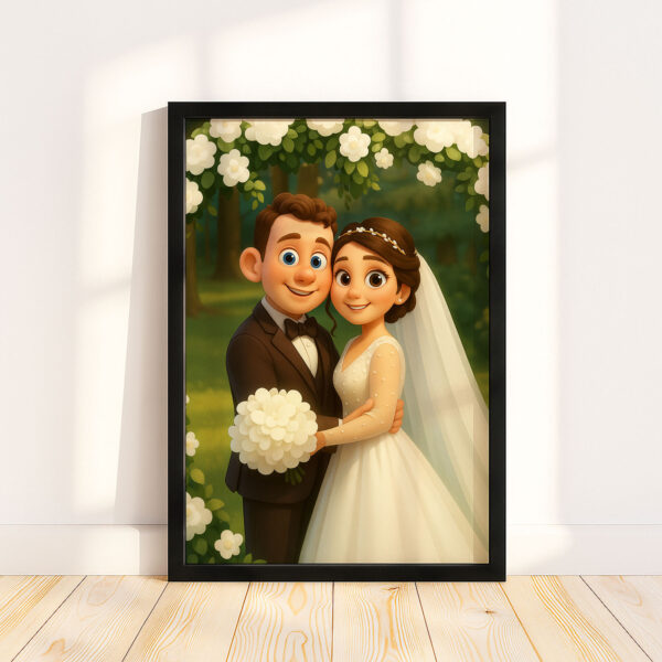 Charming Cartoon Wedding Portrait of Bride and Groom: Perfect Gift for Newlyweds and Home Décor - Image 3