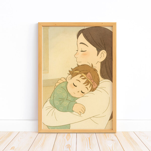 Heartwarming Mother and Baby Art Print: Cozy, Modern Illustration for Nursery or Baby Room Décor - Image 3