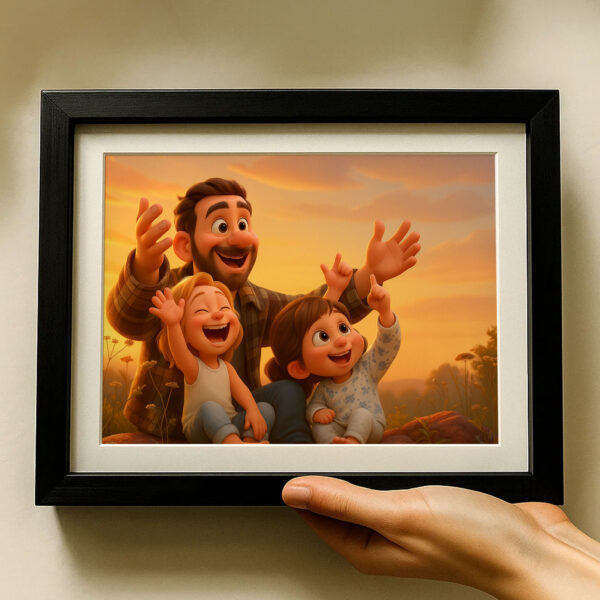 Charming Family Portrait: Heartwarming Cartoon Art Featuring Joyful Parents and Baby - Image 2