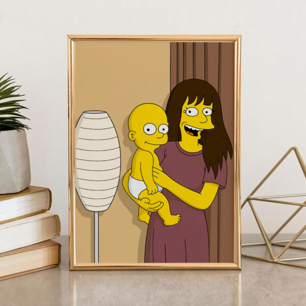 Delightful Cartoon Artwork: Happy Mother and Baby in Vibrant Simpsons Style - Perfect for Kids' Rooms or Cartoon Lovers' Décor! - Image 2