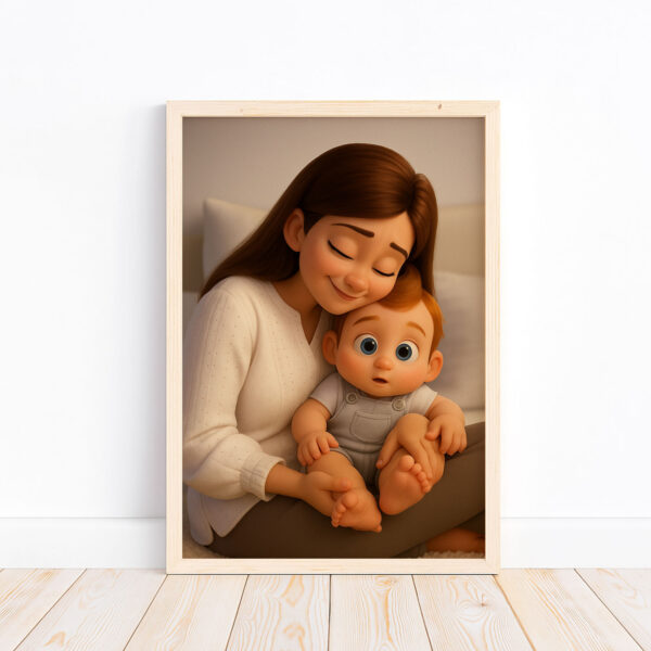 Adorable Mother and Baby Illustration in Charming Cartoon Style - Perfect Wall Art for Nursery Décor - Image 3