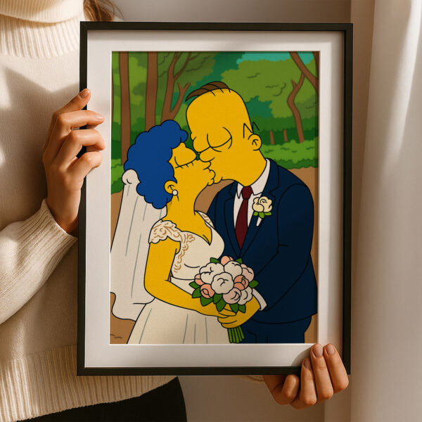 Whimsical Simpsons Wedding Art Print – Perfect Gift for Fans of Pop Culture and Unique Home Decor - Image 3