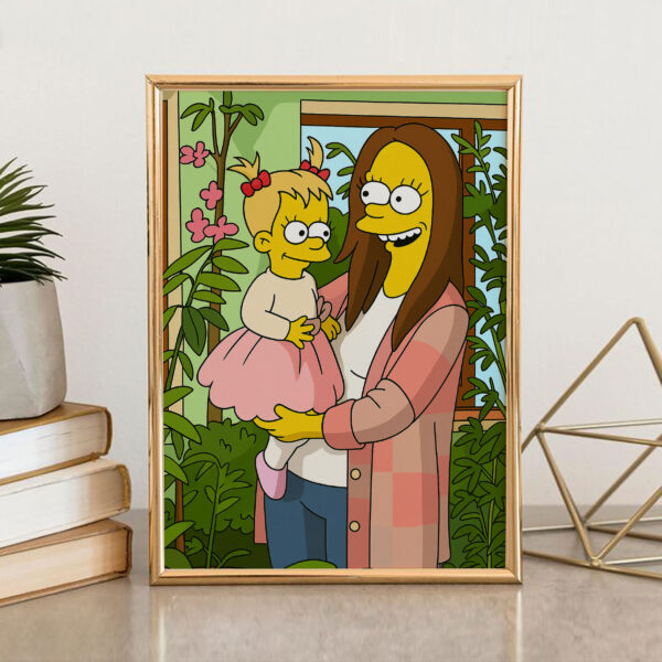 Charming Simpsons-Inspired Art Print of a Happy Mother and Baby in a Colorful Garden - Perfect Home Decor - Image 3