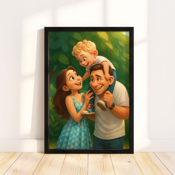 Charming Family Portrait Artwork: Heartwarming Animated Style Capture of Dad with Kids - Image 3