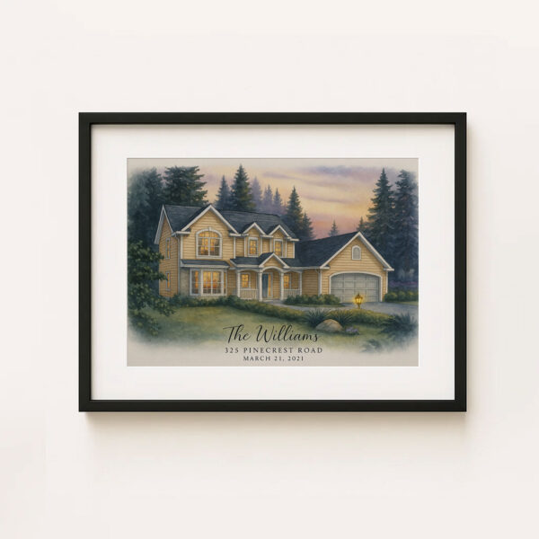 Charming Watercolor Print of 'The Williams Retreat' Home at 572 Pinehurst Road - Perfect for Family Decor - Image 3