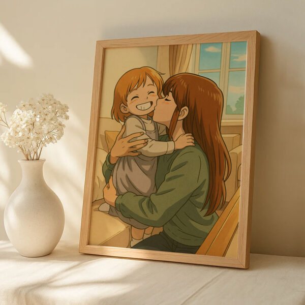 Heartwarming Mother-Daughter Bond: Charming Anime Art Print for Home Decor - Image 3