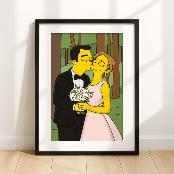 Whimsical Simpsons Wedding Art Print – Celebrate Love with Fun Cartoon Style Decor - Image 3