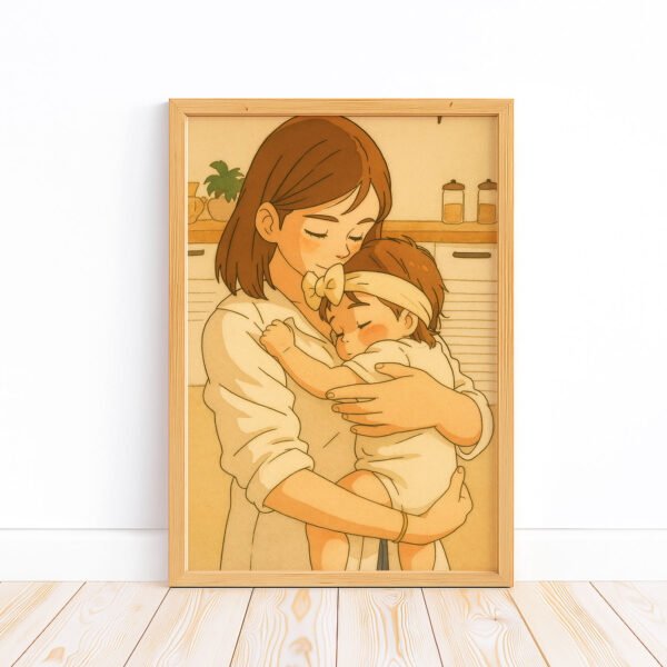 Delightful and Heartwarming Mother and Baby Illustration Art Print - Perfect for Family Decor in Soft Pastel Colors - Image 3